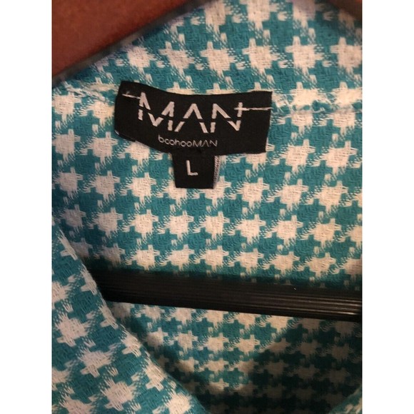 BooHoo Man Long Sleeve Zipper Front Shirt Jacket Plaid Green/White size Large - Picture 4 of 6